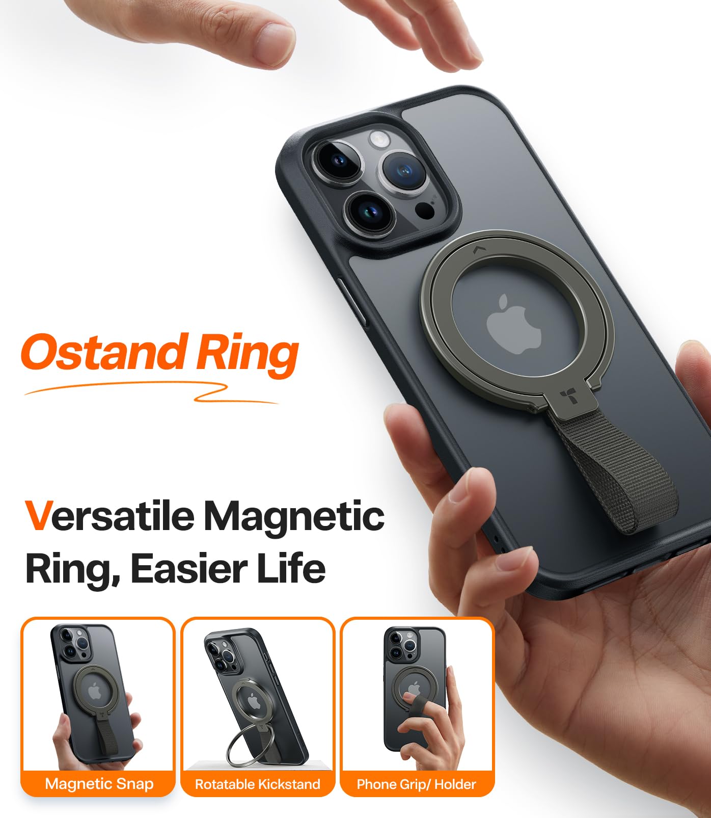 TORRAS 2025 Upgrade (Gen 6.0) Magnetic Phone Grip Holder Kickstand with Braided Strap, Fit for MagSafe Ring Removable, for iPhone 17 16,15, 14, 13 12 Pro/Max Samsung Galaxy, Google, Bronze Black - Image 9