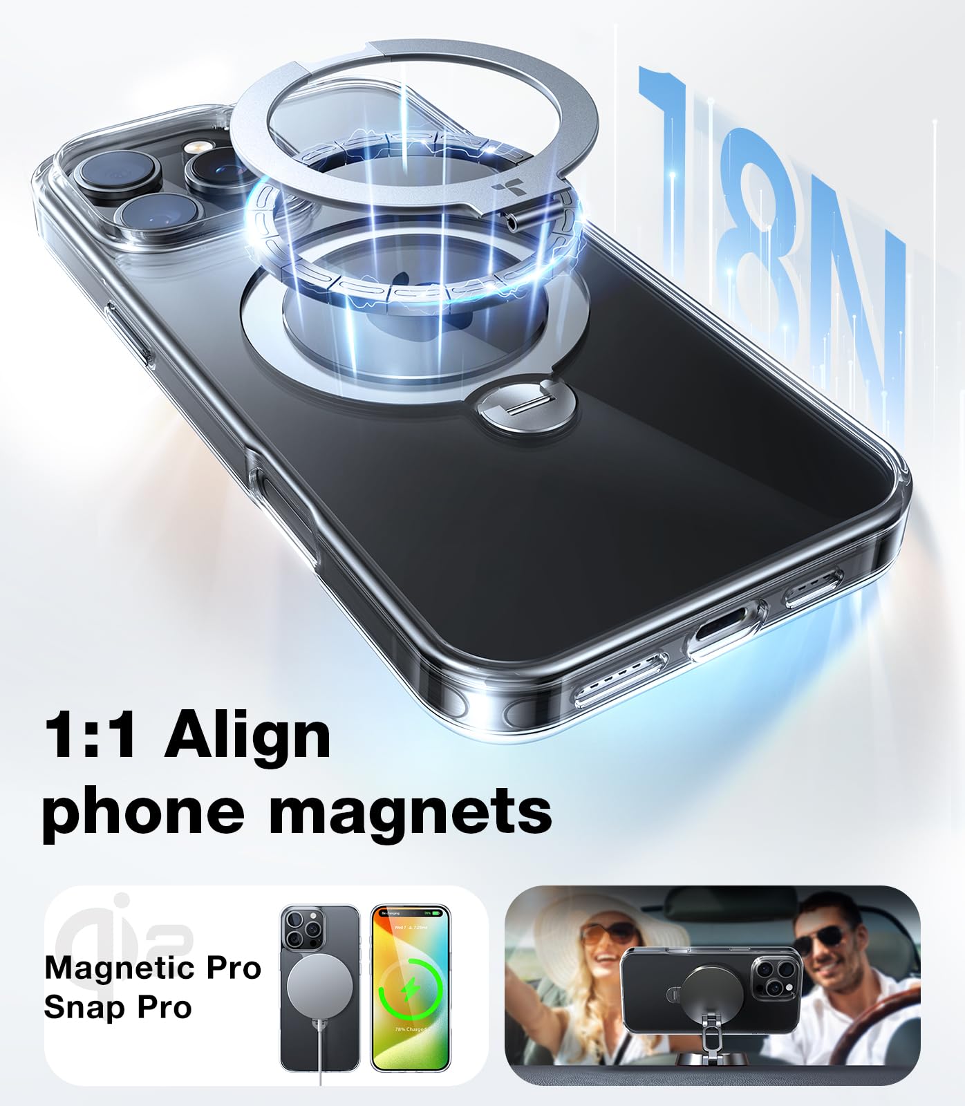 TORRAS 360 Spin Magnetic Stand for iPhone 16 Pro Case, 6.3", Compatible with MagSafe, Mil-Grade Protective Hard PC Soft Edge Case for iPhone 16 Pro, Built-in Kickstand & Ring Holder, Clear 2024 - Image 5