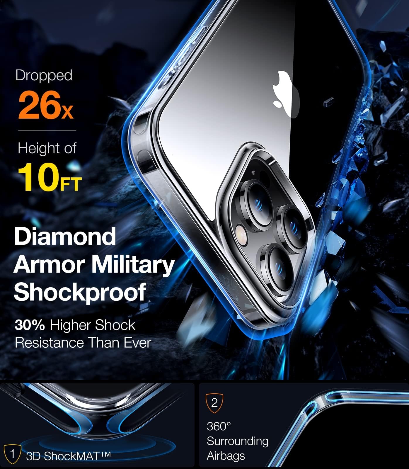 TORRAS Diamond Clear for iPhone 14 Pro Max Case, Anti-Yellowing, 12FTMil-Grade Drop Protection, Shockproof Slim Protective Hard Back Soft Bumper with Airbag for iPhone 14 ProMax Case, Crystal Clear - Image 4