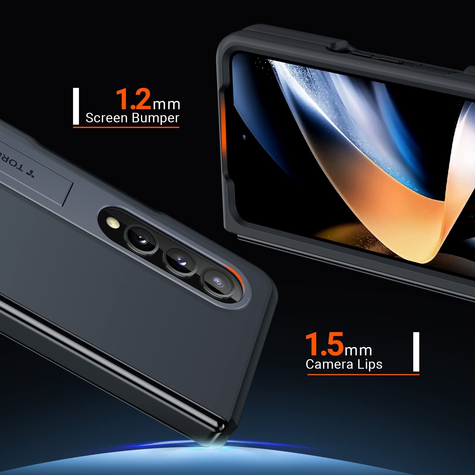 TORRAS Kickstand Z Fold 4 Case - Aluminum Alloy Stand, Slim Thin Translucent Matte Durable Case for Samsung Galaxy Z Fold 4 5G, Black - Image 4
