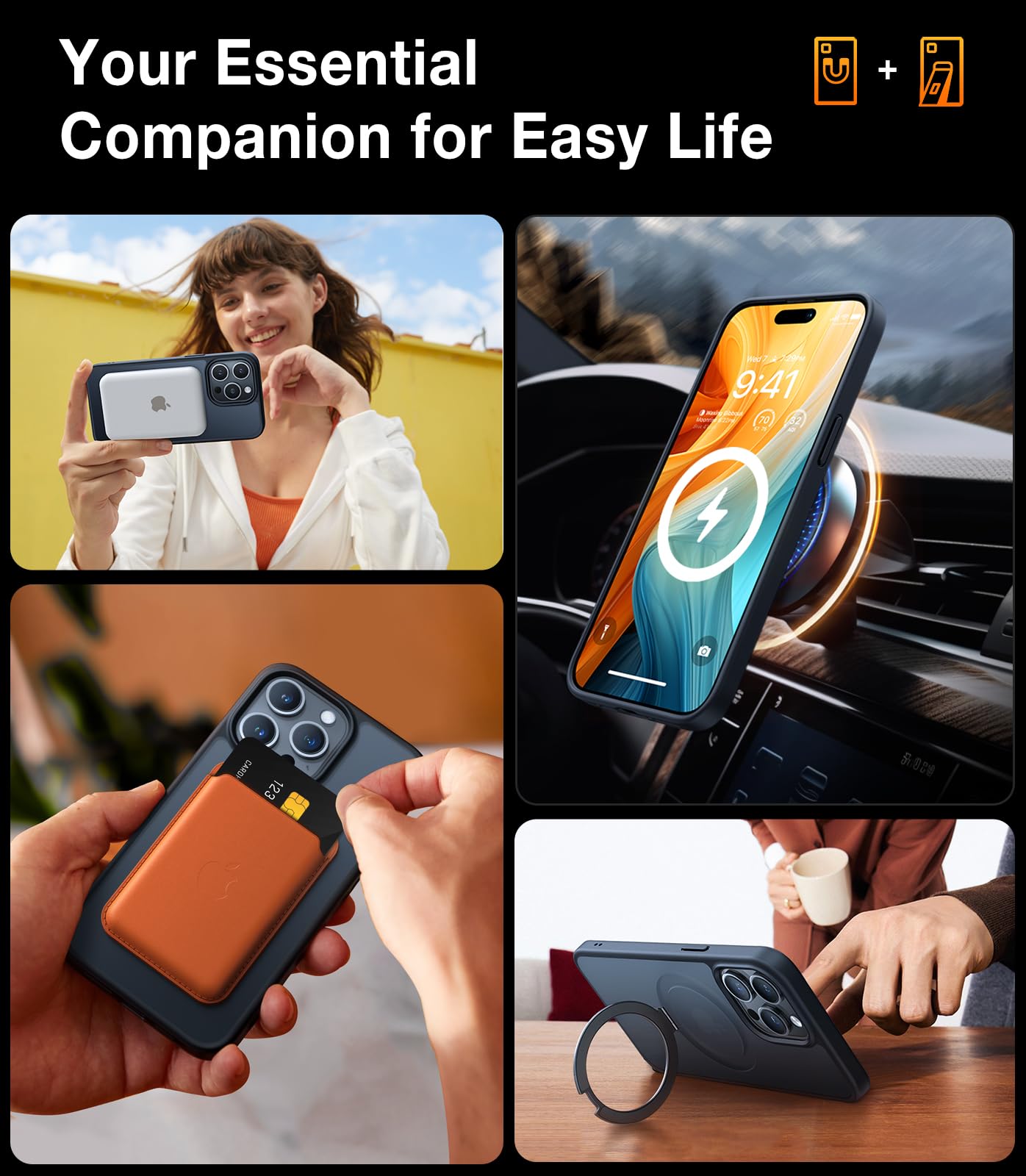 TORRAS Magnetic Ostand for iPhone 16 Pro Max Case, [Fit for MagSafe][Shockproof Military Grade][Built in Kickstand] Translucent Slim Magnetic Phone Case for iPhone 16 Pro Max 6.9", Black - Image 8