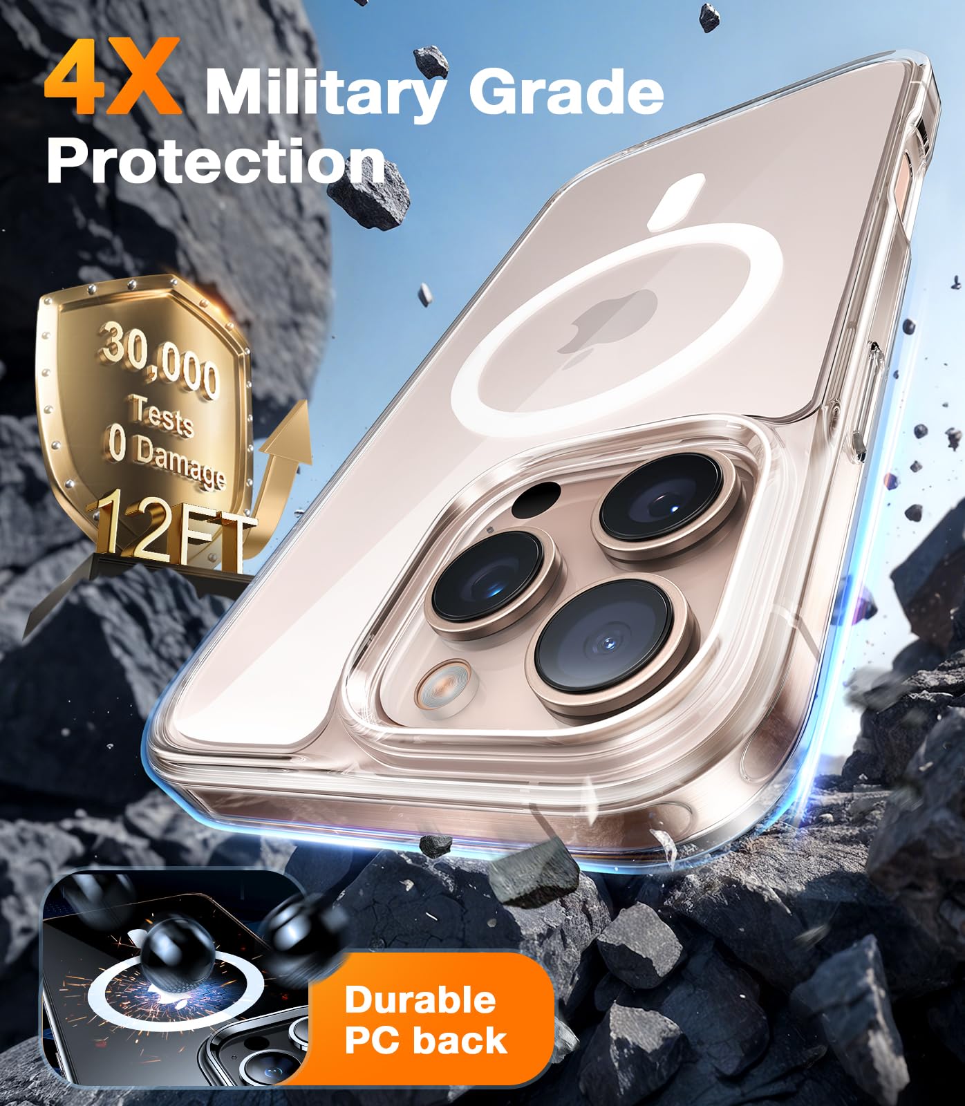 TORRAS Magnetic Shockproof for iPhone 16 Pro Max Case, [4X Military-Grade Protection] [Compatible with MagSafe] Translucent Case for iPhone 16 Pro Max Anti-Scratch Guardian 6.9", Clear - Image 4