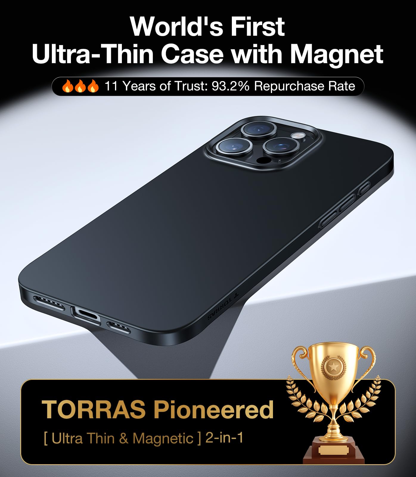 TORRAS Magnetic Slim-Fit for iPhone 16 Pro Max Case 6.9 inch, Ultra-Thin 16 ProMax Phone Case Compatible with MagSafe, Light Anti-Scratch Matte Hard PC Bayer OriginFit, Black - Image 3