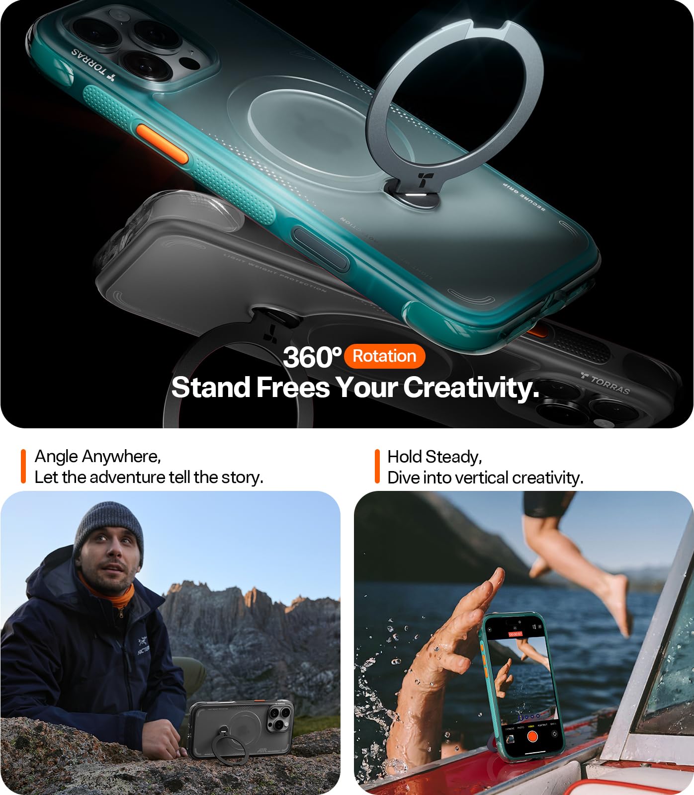 TORRAS Ostand Q3 Air for iPhone 16 Pro Case 6.3'' with Real Airbags, Fit for MagSafe, 360 Magnetic Stand, Camera Control Button, Mil-Grade Protection, Shockproof & Stylish Case for iPhone 16 Pro,Black - Image 5