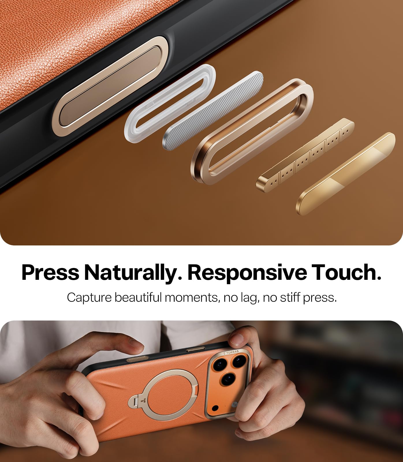 TORRAS Q3 VegSkin for iPhone 17 Pro Max Case Leather, 360 Spin Magnetic Stand, Fit for MagSafe, Camera Control, Shockproof Premium Organic Silicone Leather Case for iPhone 17 Pro Max, Burnt Orange - Image 7