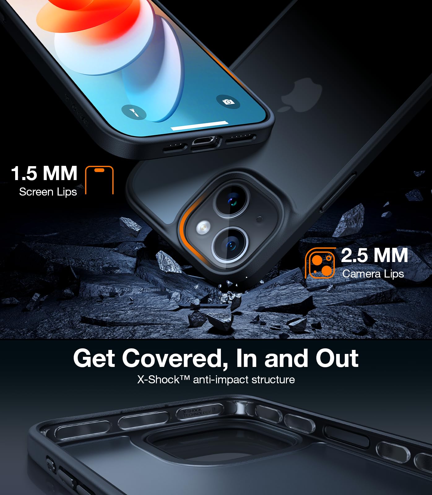 TORRAS Shockproof Designed for iPhone 13 Mini Case, 10 FT Military Drop Protection Translucent Hard PC Back with Soft Edge Protective Slim 13 Mini Phone case, Matte Black - Image 4