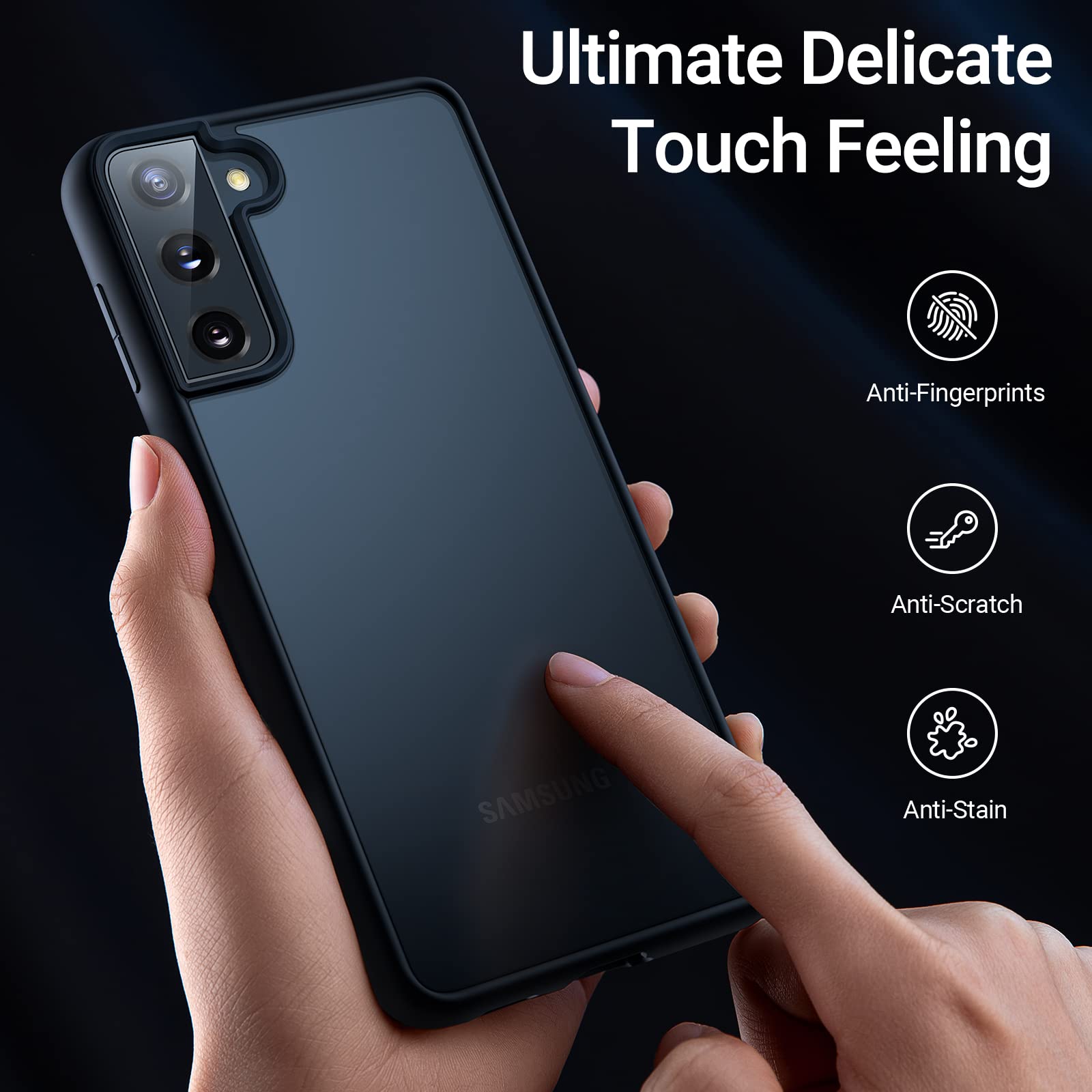 TORRAS Shockproof Galaxy S22 Case, [Military Grade Drop Tested] Translucent Matte Hard Back & Soft Edge Slim Protective for Samsung S22 Case Guardian Series, Black - Image 3