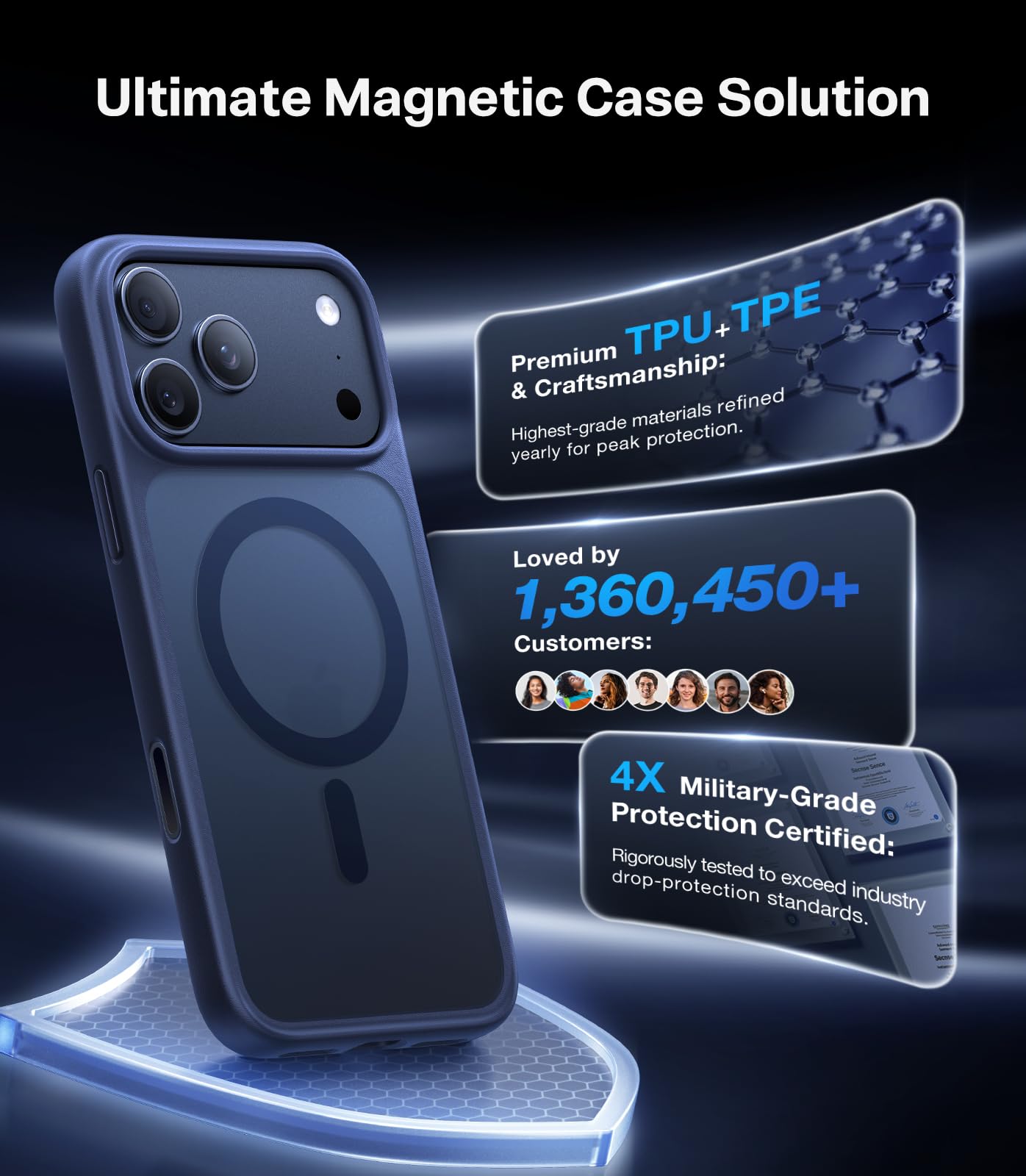 TORRAS Stronger Magnetic & Shockproof for iPhone 17 Pro Max Case, Fit for MagSafe, Mil-Grade Drop Protection, Camera Control, DIY Button, Slim for iPhone 17 Pro Max Phone Case Translucent Deep Blue - Image 9