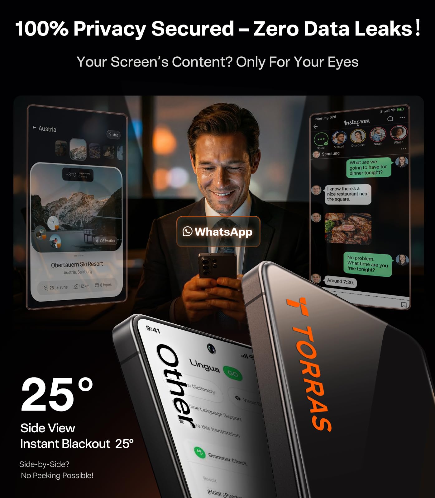 TORRAS Uncrackable for Samsung Galaxy S26 Ultra Privacy Screen Protector [Top 25° Anti Spy] [9H+ Aerospace Tempered Glass] 12Ft Military-Grade Shatterproof Screen Protector S 26 Ultra 6.9" 2-Pack - Image 3